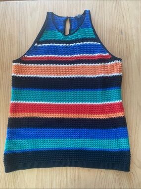 100% cotton Striped knit Tank Top in Black, Blue, Teal & Red